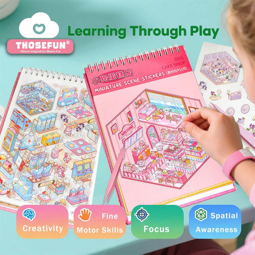 20 Sets DIY 3D Sticker Scene, Sticker Therapy Scenes Collection Book for Adults Stress Relief Pass The Time, Make Your Own House Miniature Cute Cartoon Animal Isometric Scene Funny Stickers