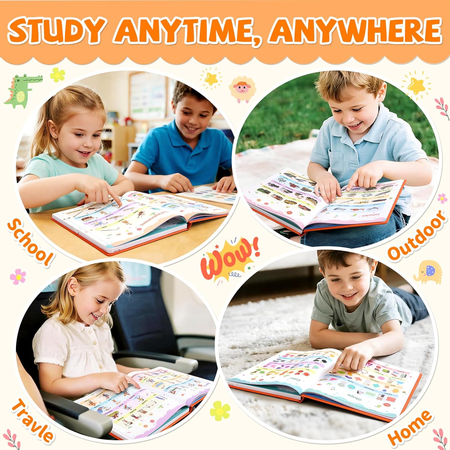 New My First English Words Sound Book Toy, English Learning Talking Book, 470+ Words, 21 Themes, Press to Learn Phonics, Interactive Educational Books for 3 Year Olds A