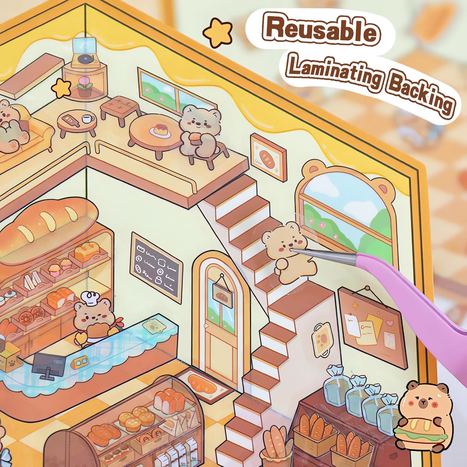 20 Sets DIY 3D Sticker Scene Collection Book for Kids Adults Cute Make Your Own Shop House Stickers for Gifts Stickers Therapy for Adult Relief Stress Pass The Time Play Park Hamburg Castle Library