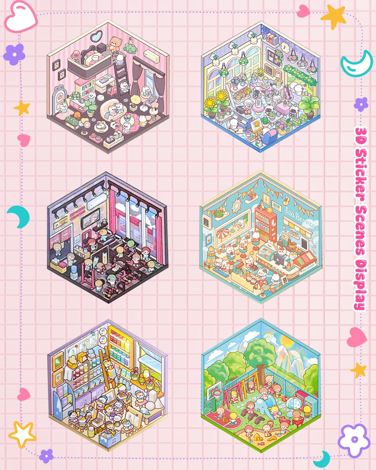 3D Sticker Scene Book for Adults, 20pcs DIY House Stickers Therapy Stress Relief DIY Craft with 2 Tweezers, Creative Funny Gift for Christmas