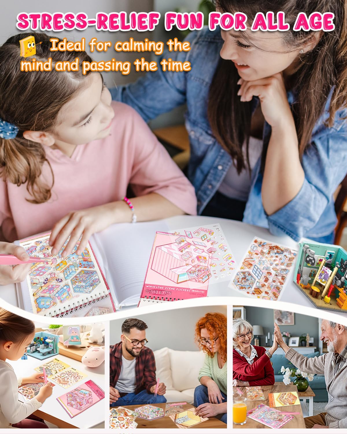 20 Sets DIY 3D Sticker Scene, Sticker Therapy Scenes Collection Book for Adults Stress Relief Pass The Time, Make Your Own House Miniature Cute Cartoon Animal Isometric Scene Funny Stickers
