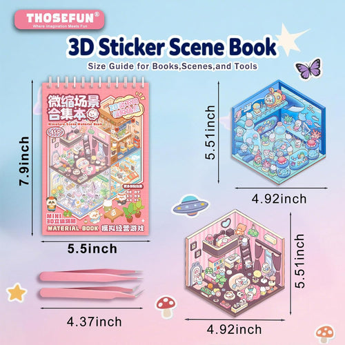 3D Sticker Scene Book for Adults, 20pcs DIY House Stickers Therapy Stress Relief DIY Craft with 2 Tweezers, Creative Funny Gift for Christmas
