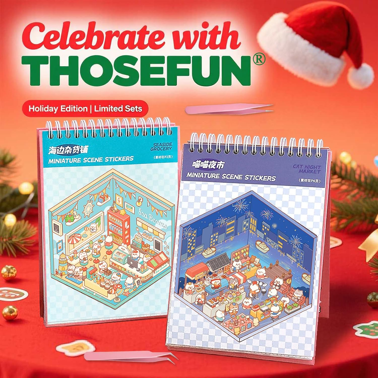 3D Sticker Scene Book for Adults, 20pcs DIY House Stickers Therapy Stress Relief DIY Craft with 2 Tweezers, Creative Funny Gift for Christmas