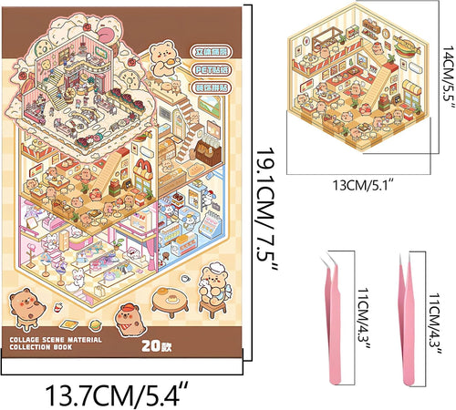 20 Sets DIY 3D Sticker Scene Collection Book for Kids Adults Cute Make Your Own Shop House Stickers for Gifts Stickers Therapy for Adult Relief Stress Pass The Time Play Park Hamburg Castle Library